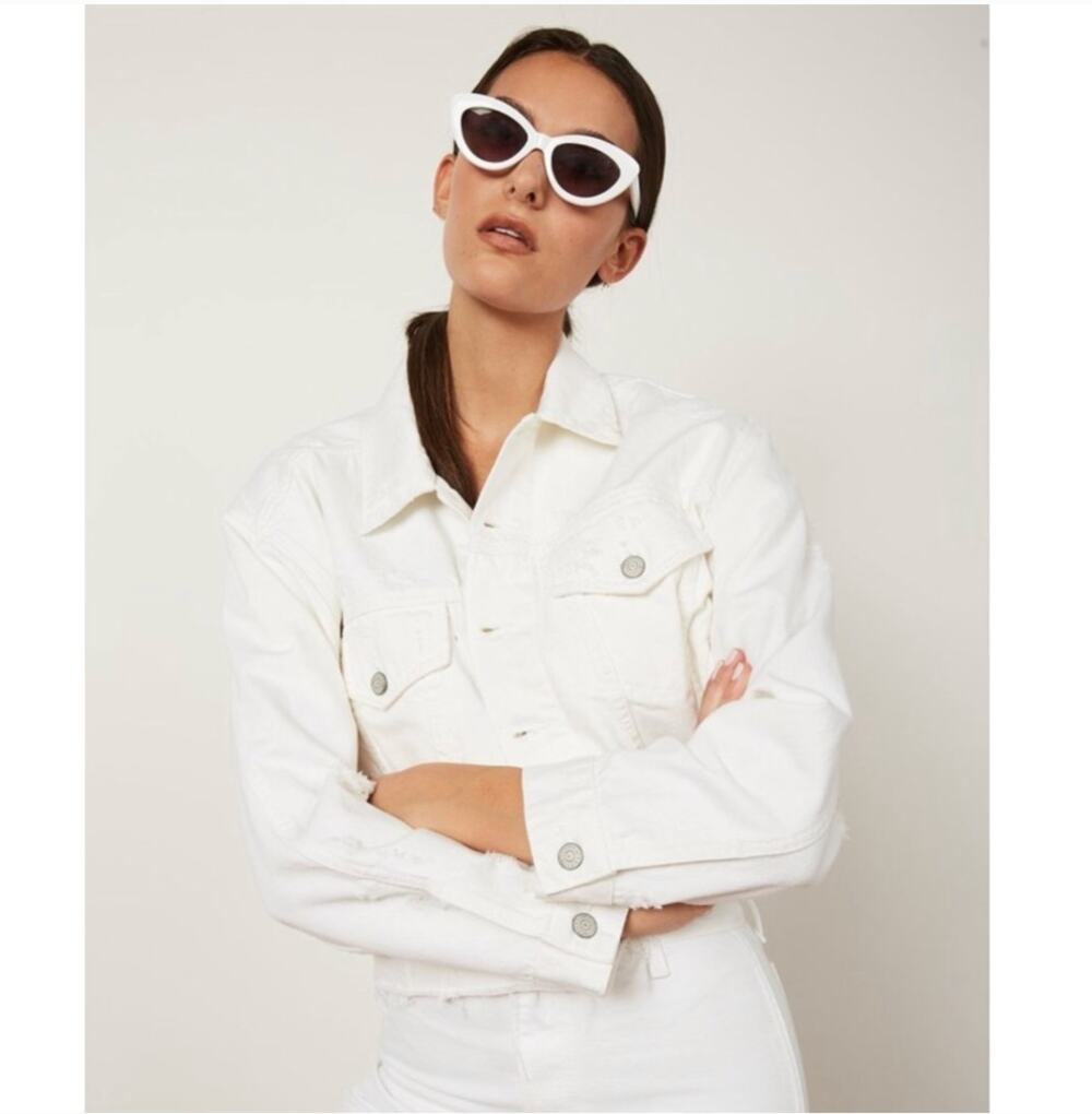 Boyish $188 The Harvey Raw Hem Distressed Denim Jacket Royal Wedding